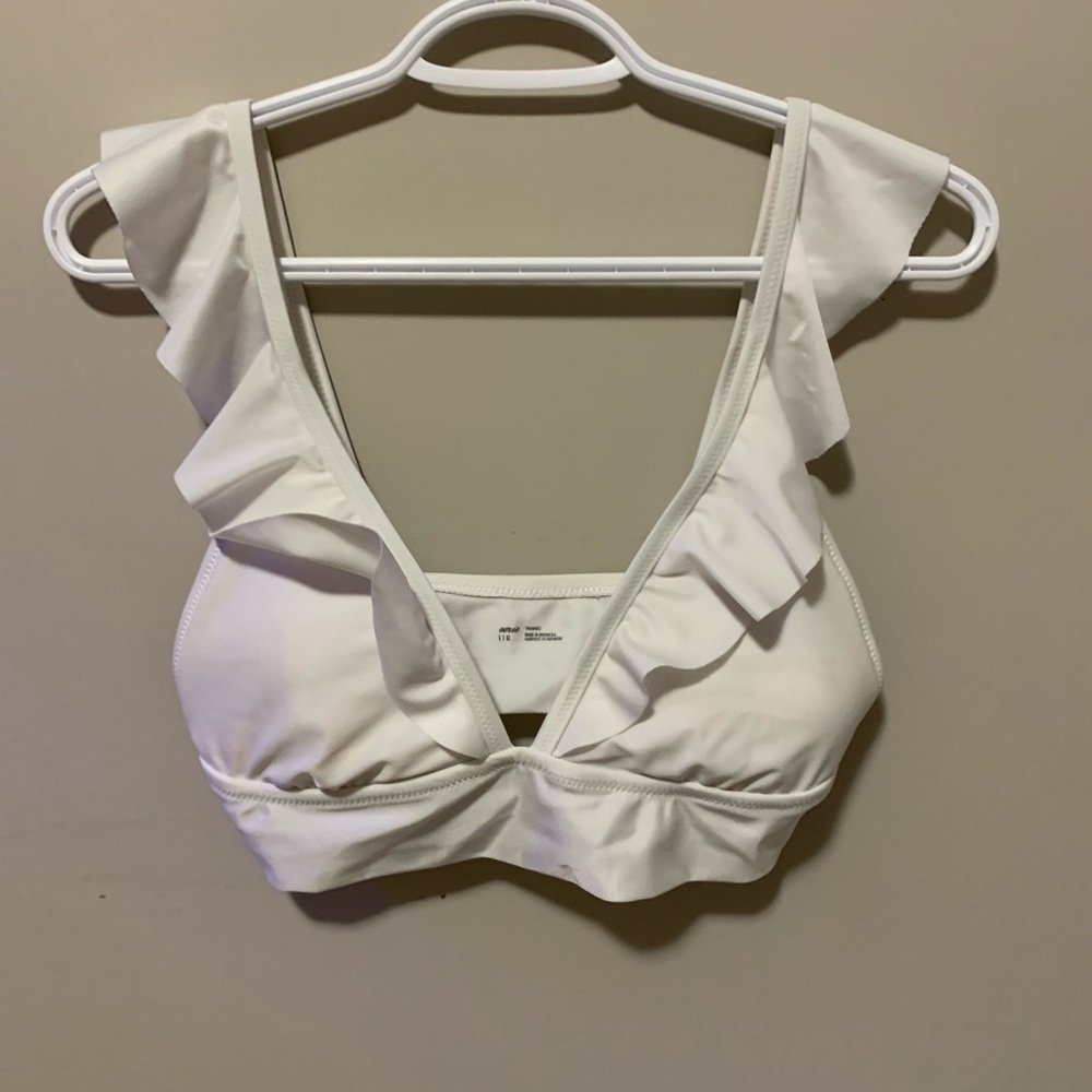 aerie White Ruffle V-Neck Bikini Top
